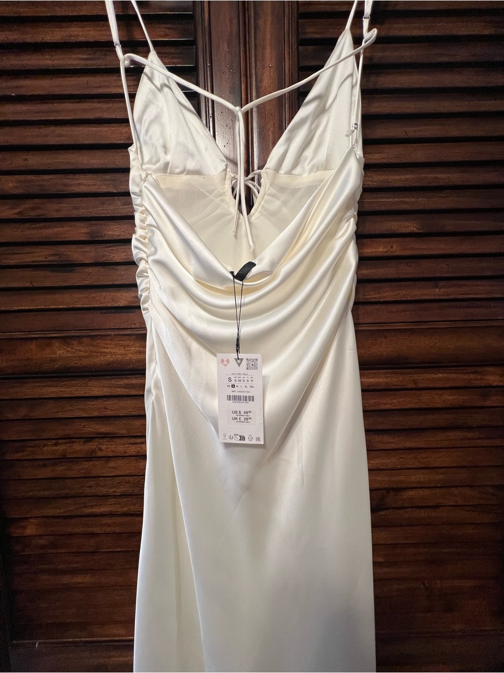 NWT “FLAWED” Zara Ivory Satin Maxi Slip Dress with Front Keyhole Size Small - Picture 5 of 16